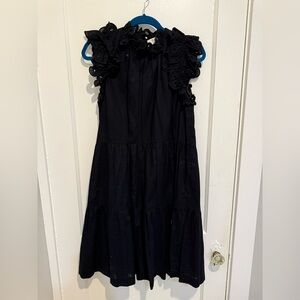 SEA New York White Linen Cotton Lee Eyelet Ruffle Trim Tiered Tunic Dress